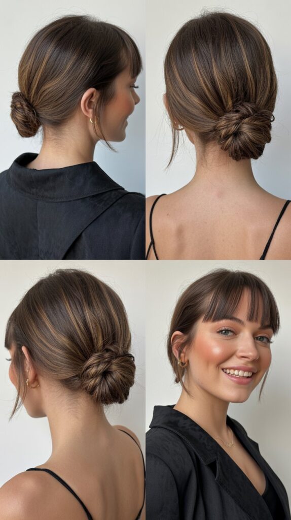 Twisted Low Bun with Micro Bangs