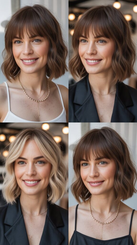 Tapered Bangs with Medium Wavy Lob