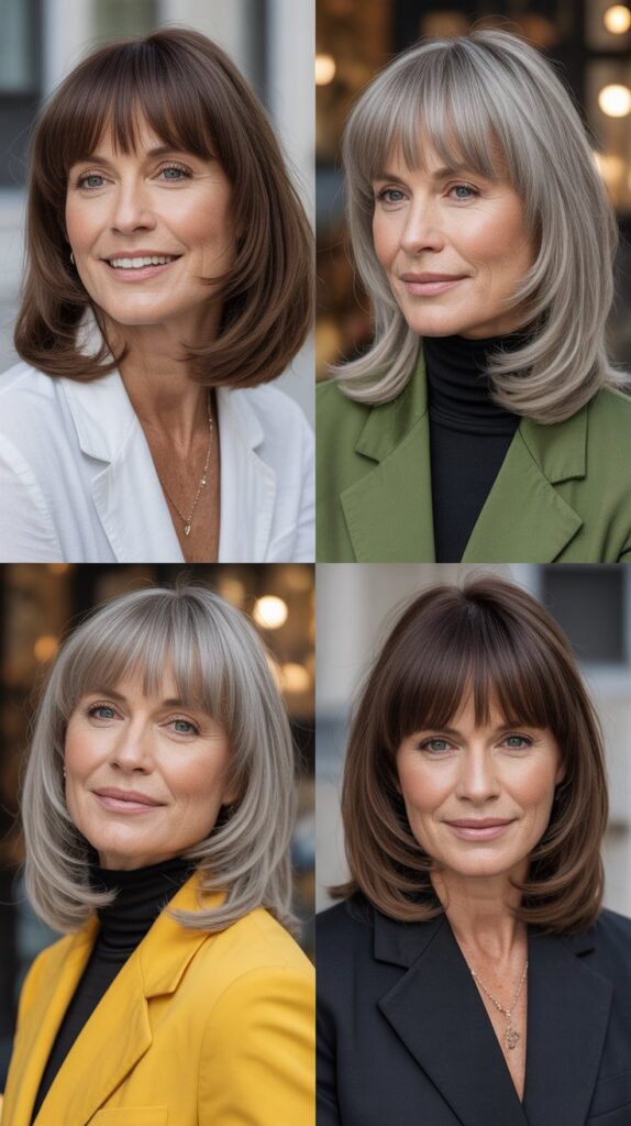 Blunt Baby Bangs with Medium Straight Layers