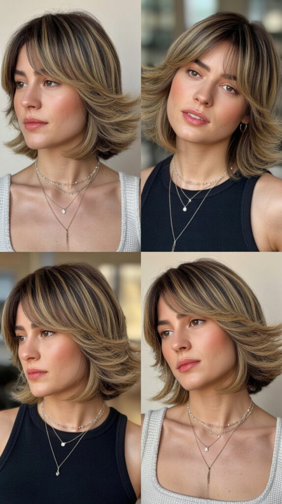 Razor-Cut Medium Length with Curtain Bangs
