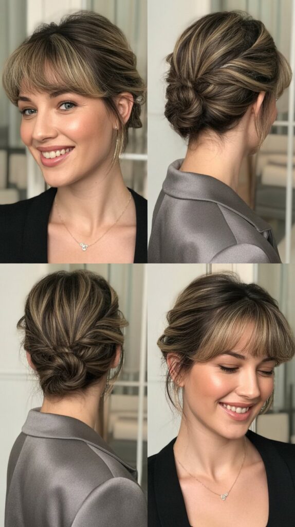 Pinned Twist Updo with Choppy Bangs
