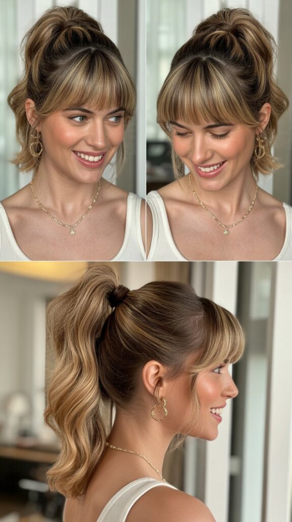 High Ponytail Twist with Wispy Bangs