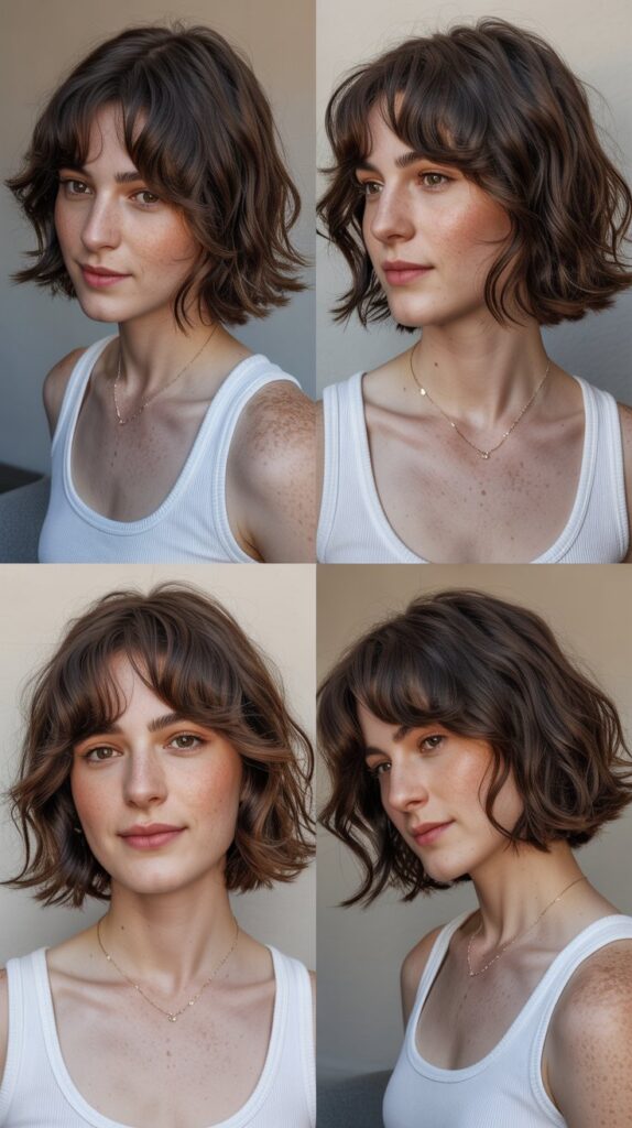 36 Medium-Length Hairstyles with Bangs for Thin Hair That Add Volume 33 Choppy Bob with Wispy Fringe