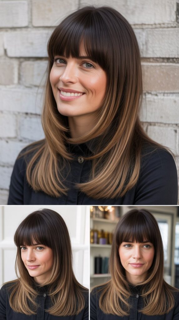 Long Layers with Blunt Bangs