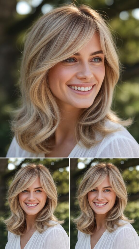 Wispy Side Bangs with Flaxen Blonde Long Layers