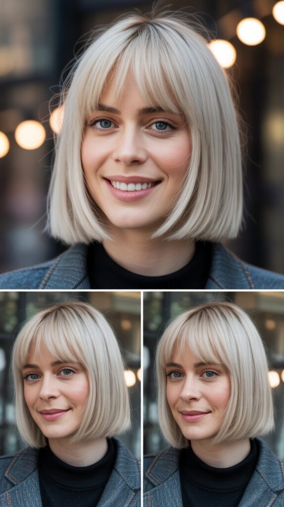 Straight Lob with Asymmetrical Bangs