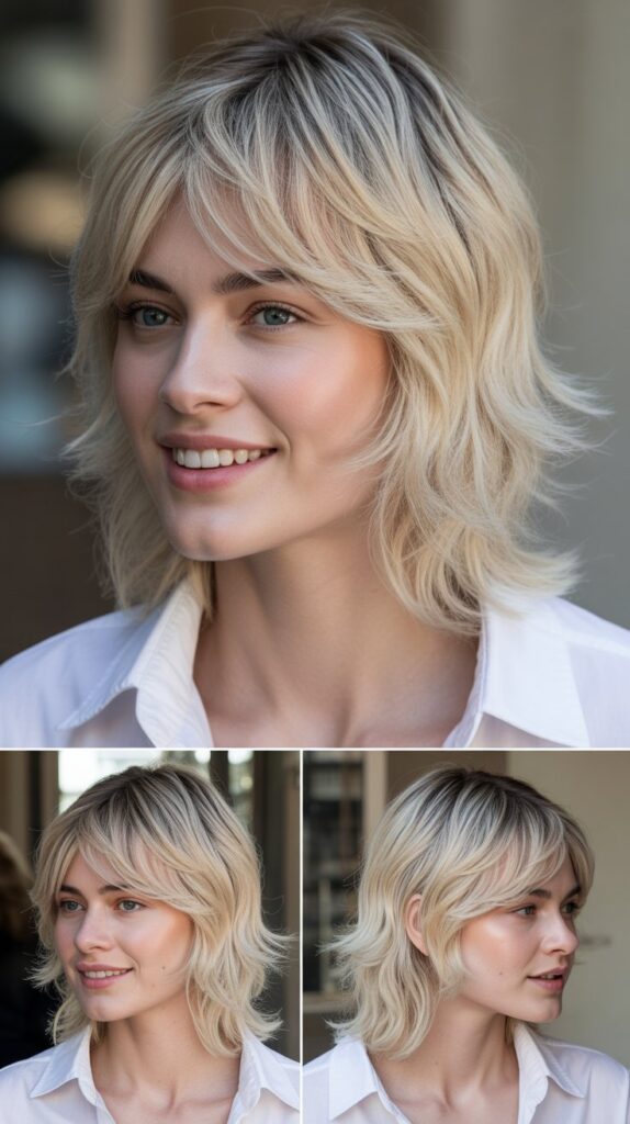 Razored Shoulder Cut with Textured Bangs