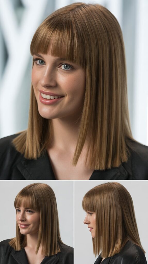 Sleek Straight Medium Hair with Curtain Bangs