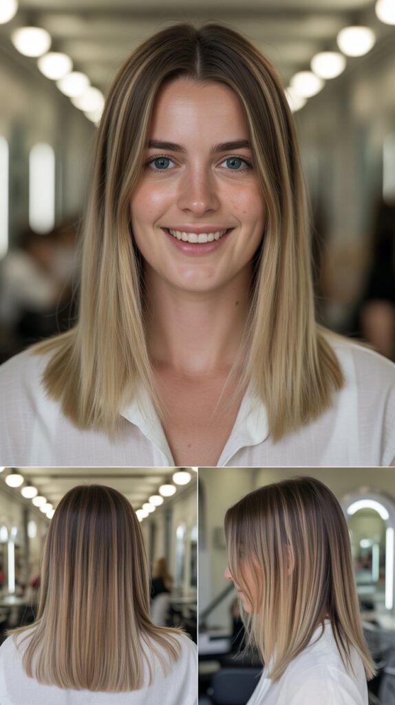 27 Everyday Medium-Length Hairstyles for Women That Are Low-Maintenance 23 Straight Lob with Subtle Balayage