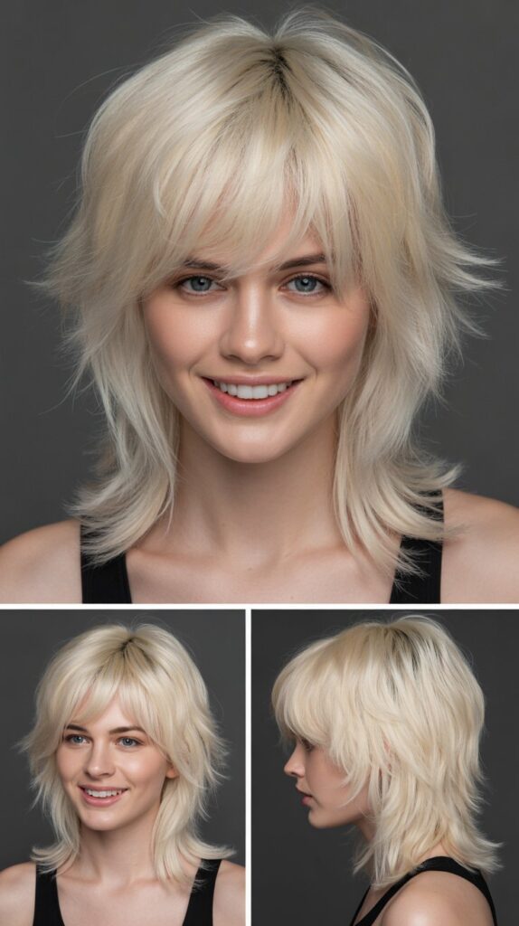 Micro Bangs with Ice Blonde Angular Layers