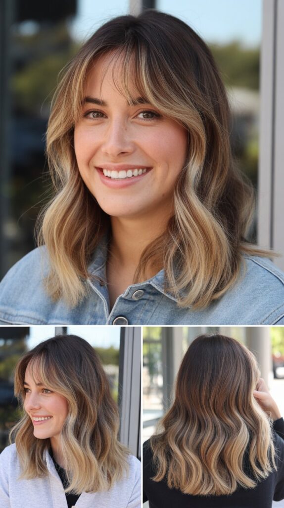 Curtain Bangs with Bronde Balayage Layers