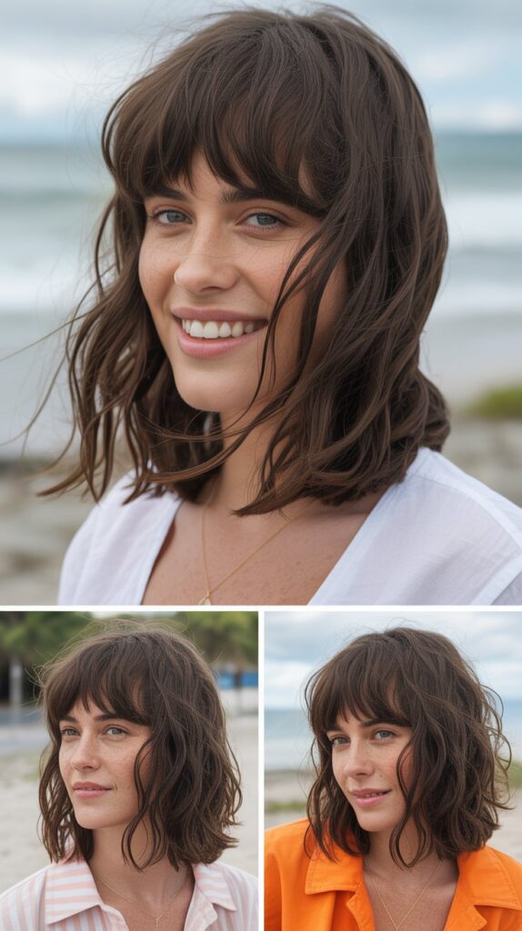 Piecey Bangs with Medium Tousled Waves