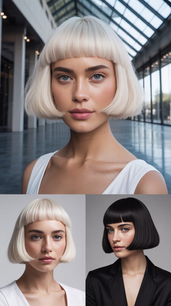 33 French-Inspired Bob Hairstyles With Fringe That Look Timeless 21 Precision Bob With Geometric Fringe
