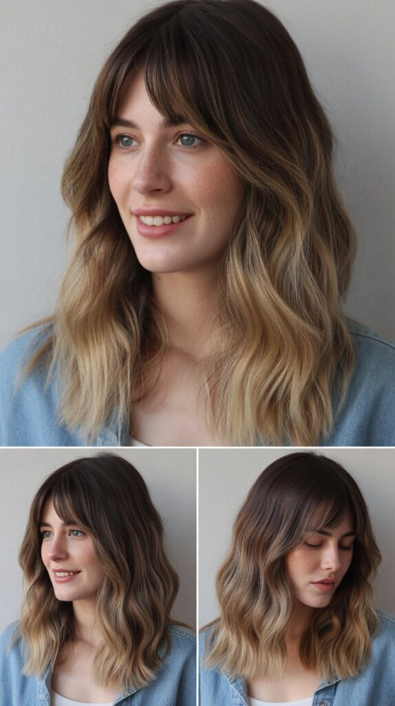 Medium Hair with Curtain Bangs and Ombre
