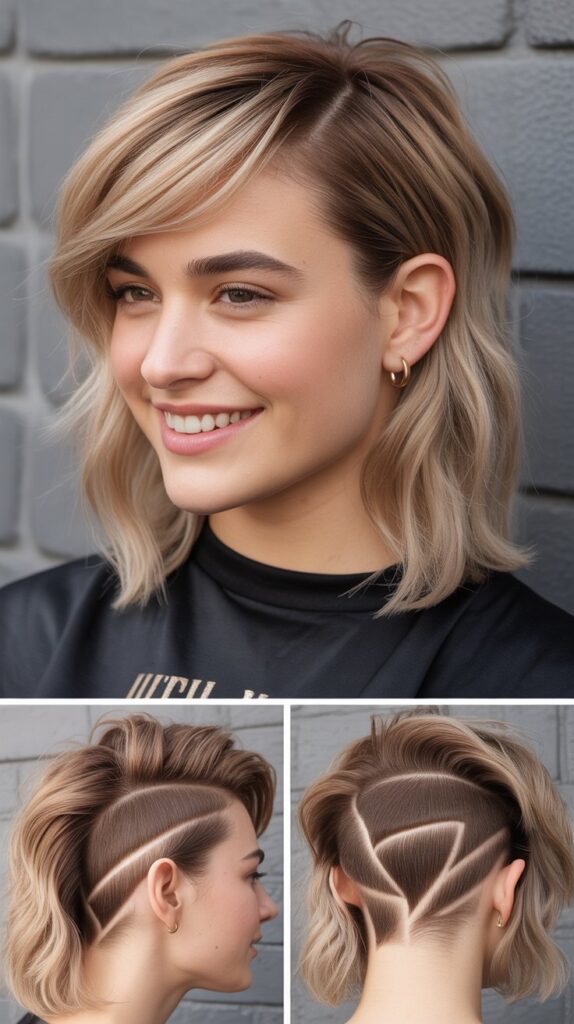 Medium Blonde Hair with Side Bangs and Undercut