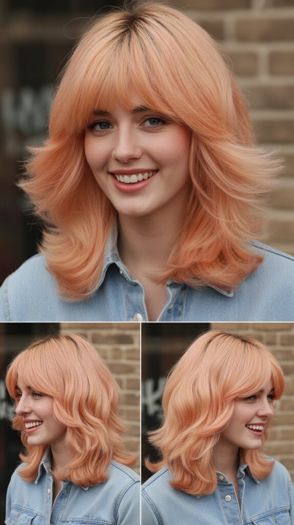 Curtain Bangs with Peachy Blonde Shag Layers