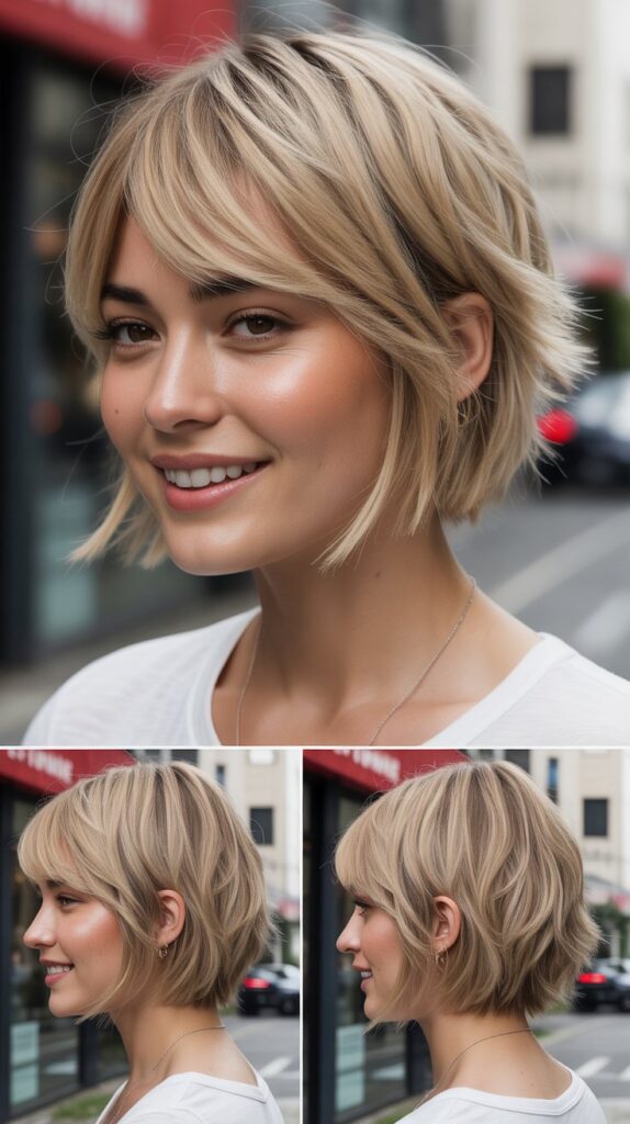 Medium Blonde Choppy Bob with Side Fringe