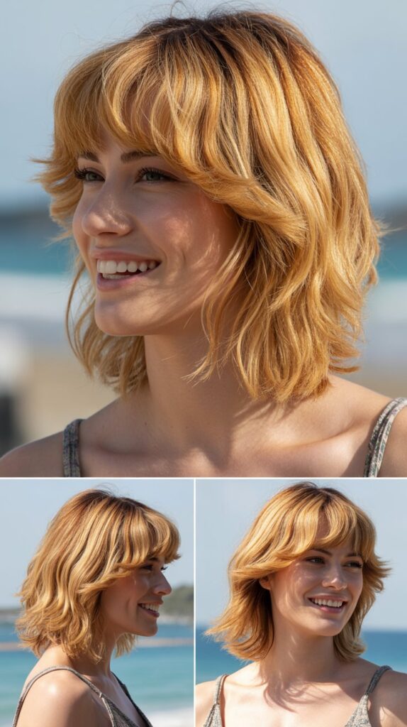 Textured Fringe with Golden Wheat Blonde Texturized Layers