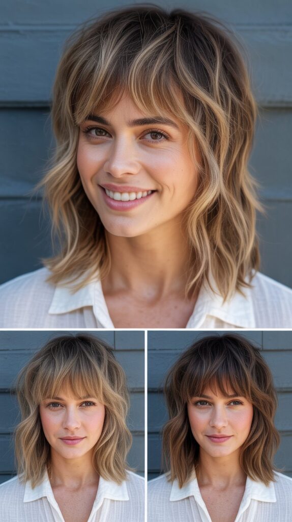 56 Medium-Length Hairstyles With Bangs for a Trendy Look 26 Textured Choppy Fringe