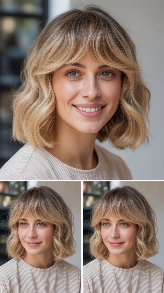 Soft Waves with Baby Curtain Bangs