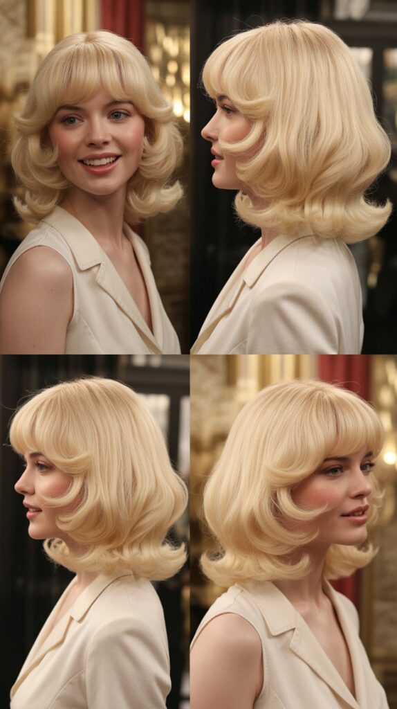 Arched Bangs with Vanilla Cream Blonde Slide-Cutting Layers
