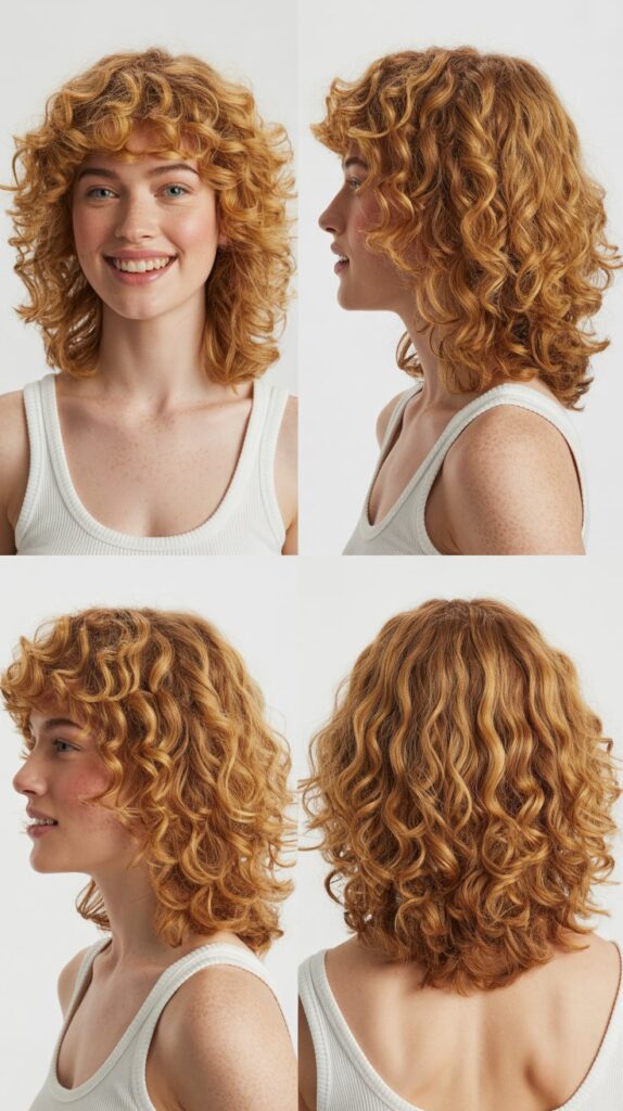 Shoulder-Length Curls with Curly Bangs