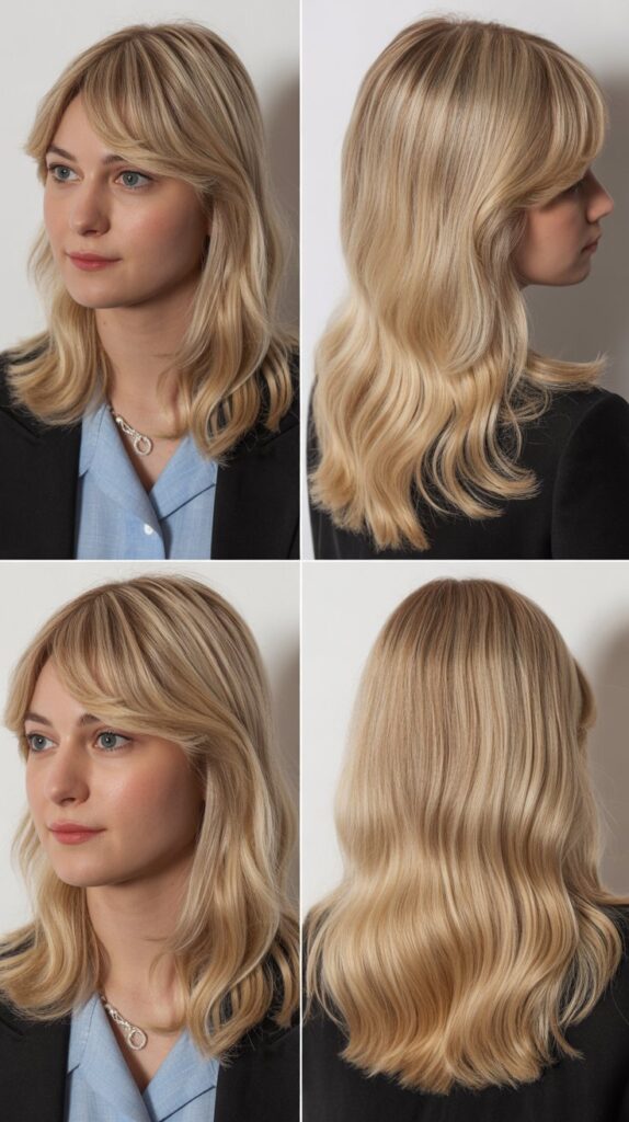Medium Blonde Hair with Side Bangs and Minimal Layers