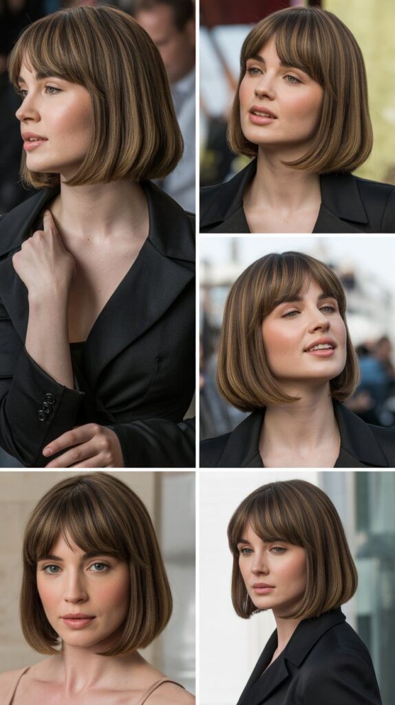 Side-Parted Bangs with Sleek Midi Cut
