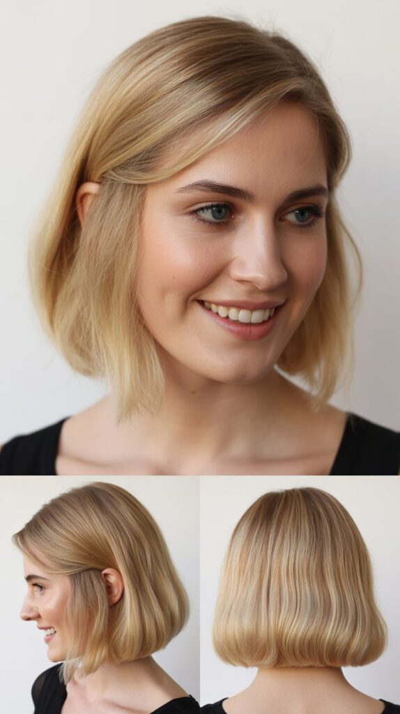 Classic Medium-Length Blonde Bob with Swept Side Bangs