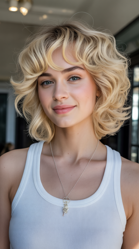 Feathery Fringe with Voluminous Blonde Curls