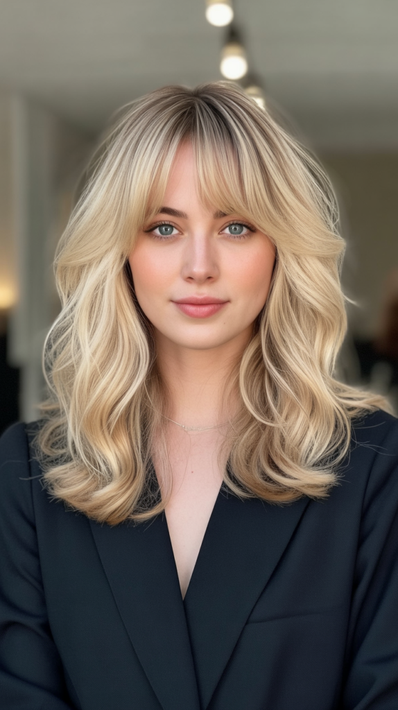 Classic Curtain Bangs with Layered Blonde Waves