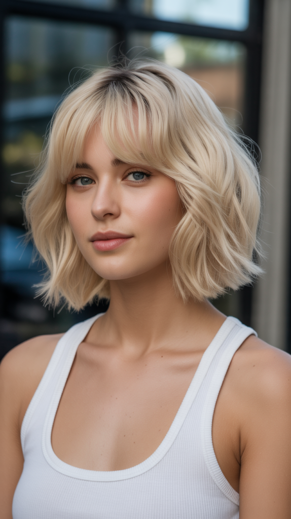  Choppy Side Bangs with Tousled Blonde Bob