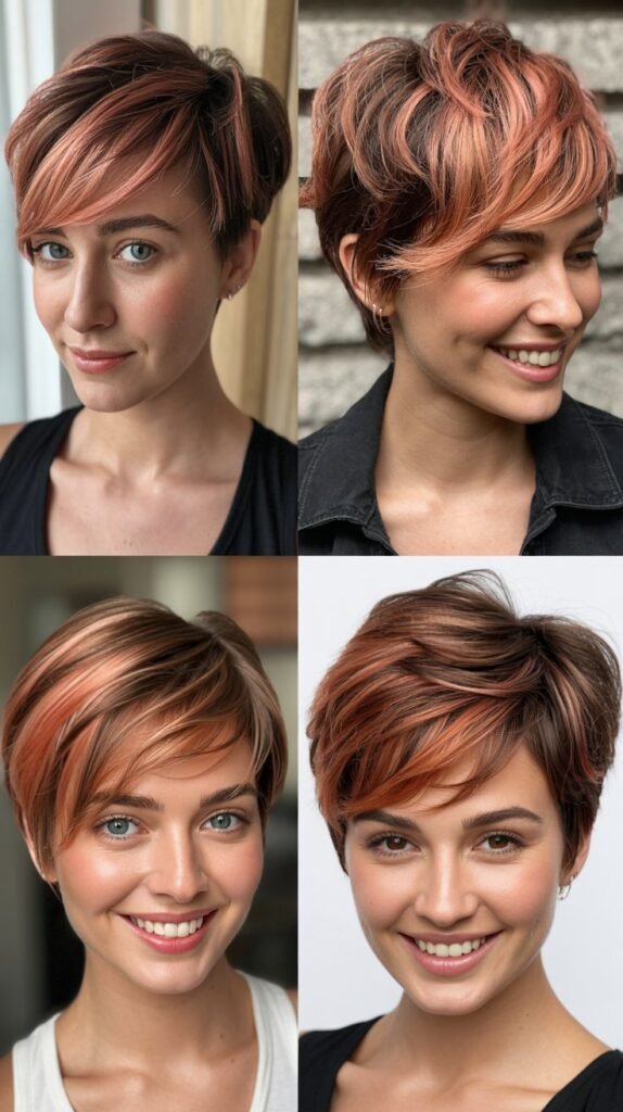Copper Rose Highlights with Textured Pixie Layers