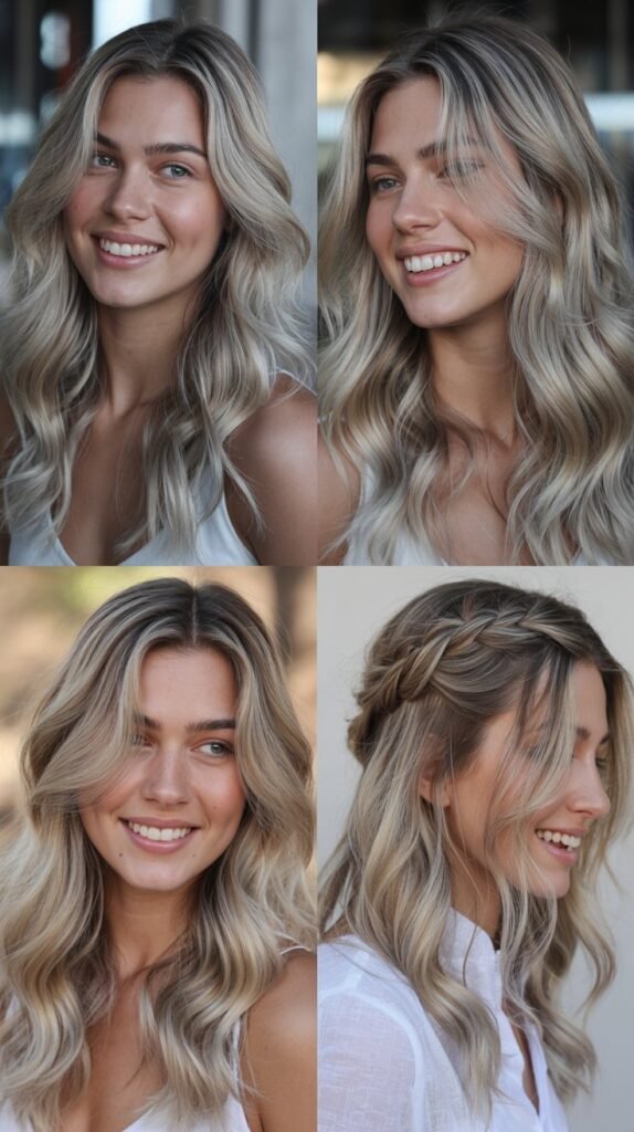 Cool Blonde Balayage with Silver Tones