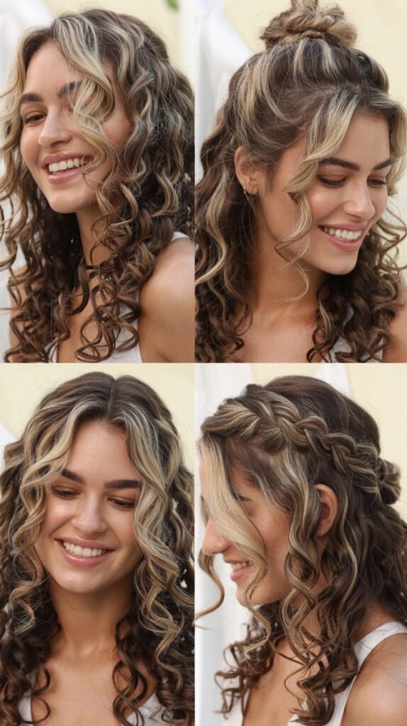 Ash Blonde Highlights on Light Brown Curls