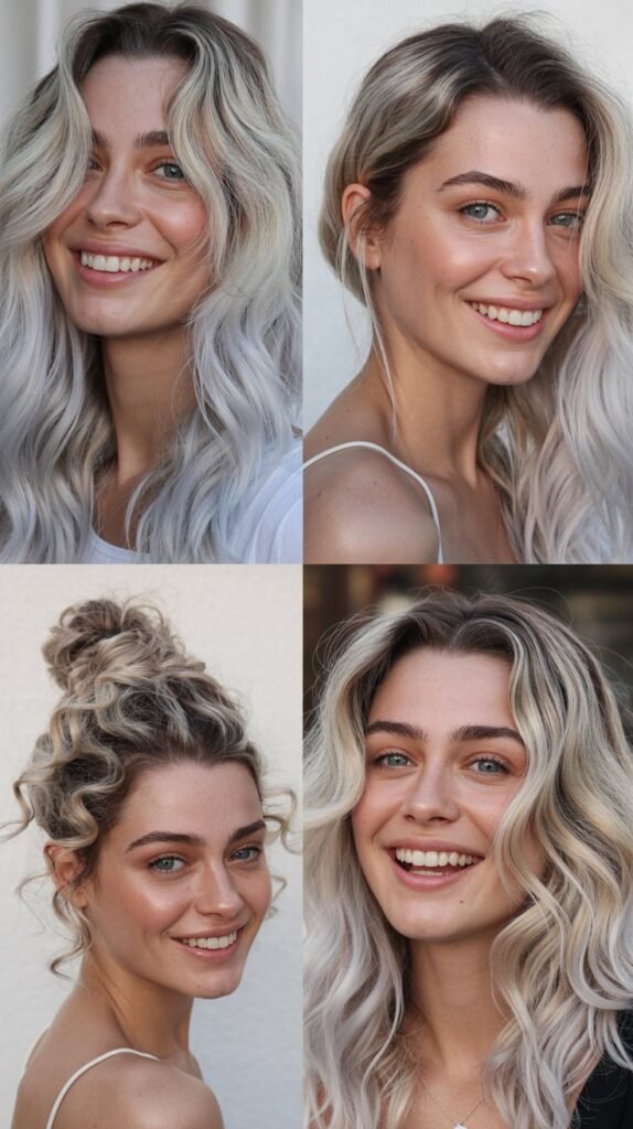 White Blonde Highlights on Light Gray
