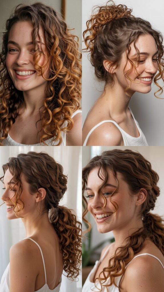 Apricot Highlights on Light Brown Curls