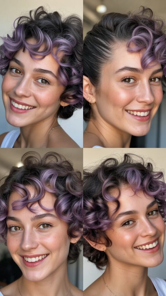 Lilac Highlights on Natural Short Curls