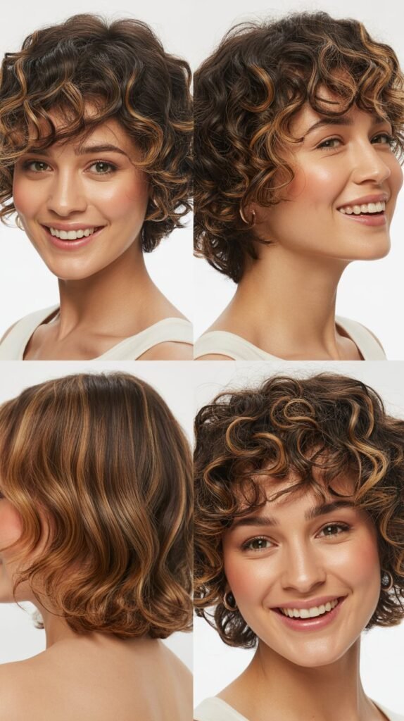  Apricot Highlights on Short Curly Bob