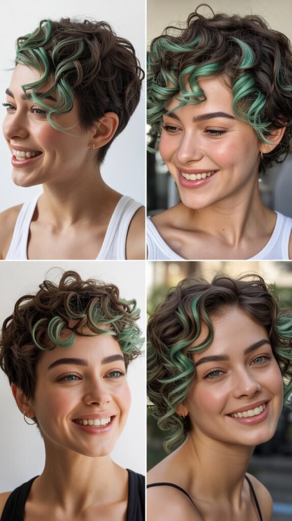 Mint Green Highlights on Short Natural Curls