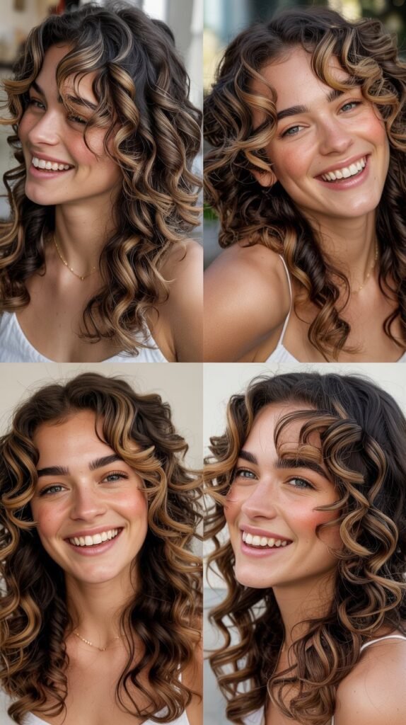 Toffee Balayage on Brown Curls