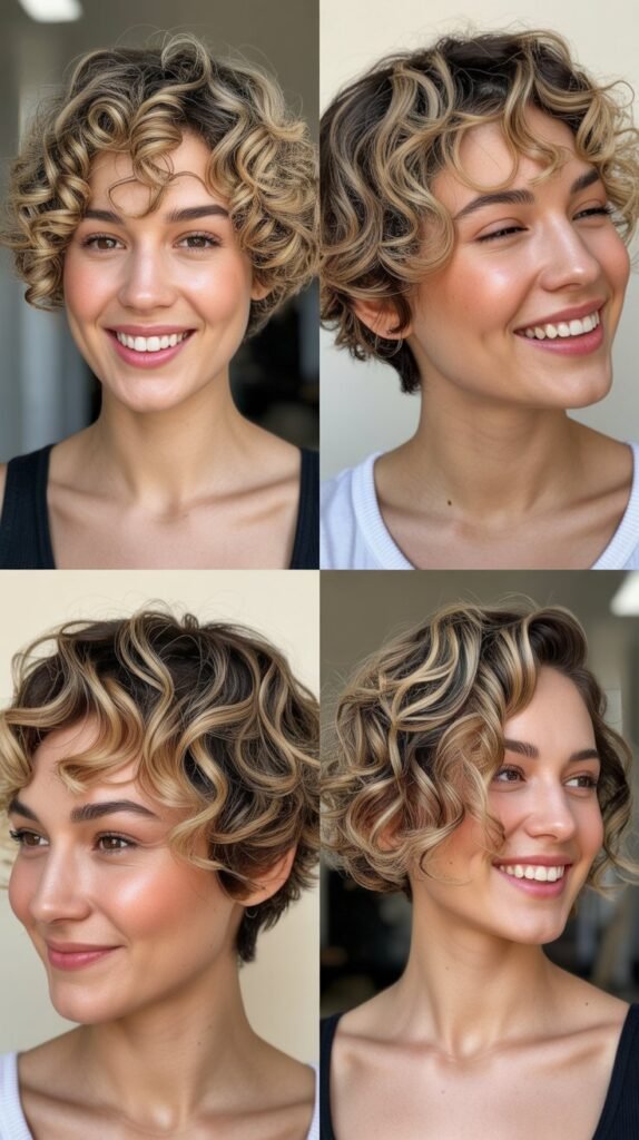Champagne Blonde Highlights on Short Curls