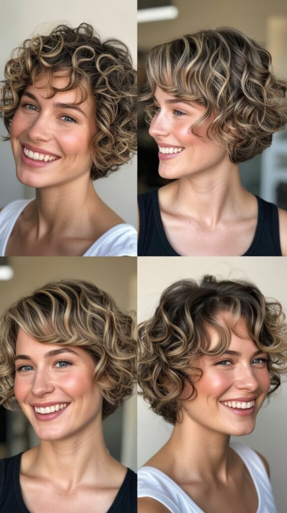  Bronde Highlights on Short Curly Shag