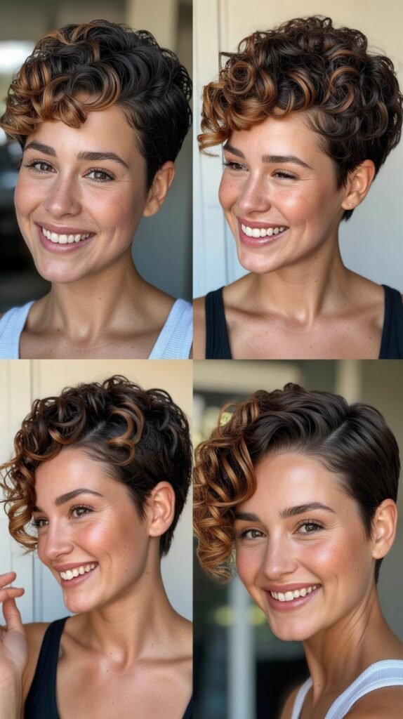 Cinnamon Highlights on Tight Curly Pixie
