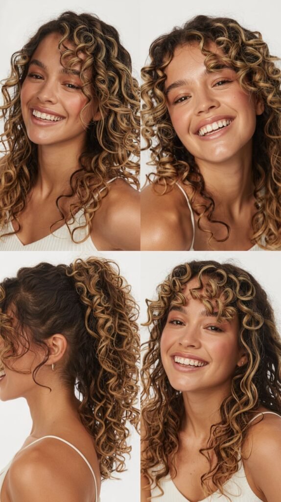 Caramel Blonde Highlights with Curl Pattern Emphasis