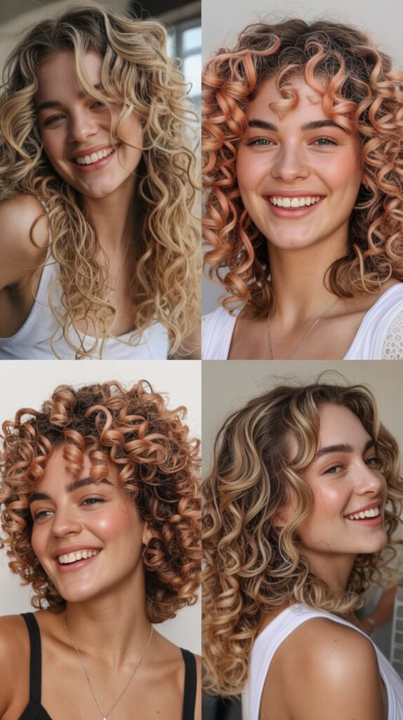 Peach Highlights on Blonde Curls