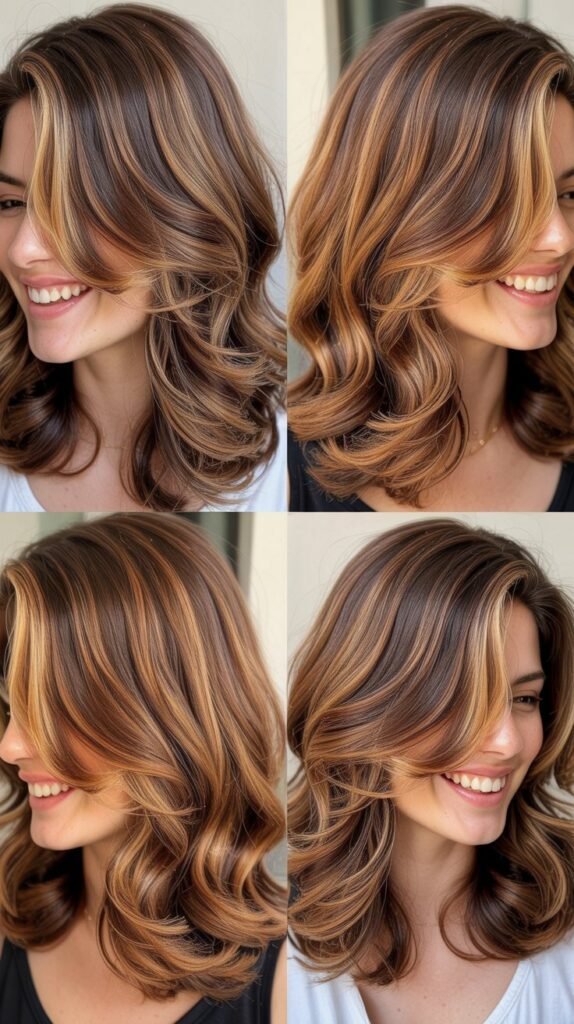  Cinnamon Swirl Highlights on Shoulder-Length Layers