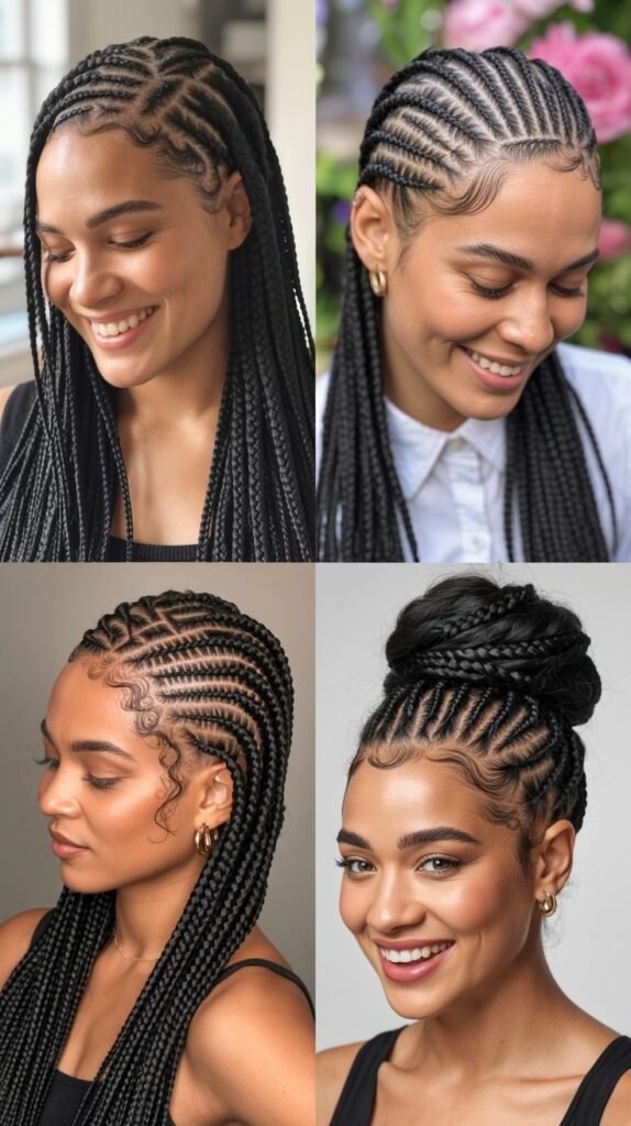 Box Section Cornrows With Drop Fade