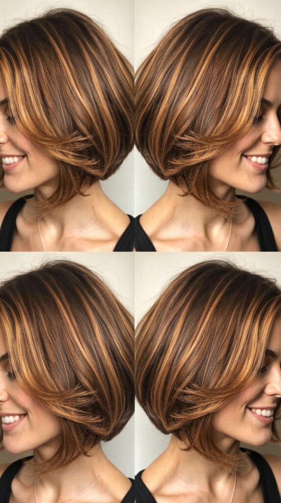 Toffee Highlights with Angled Bob Layers