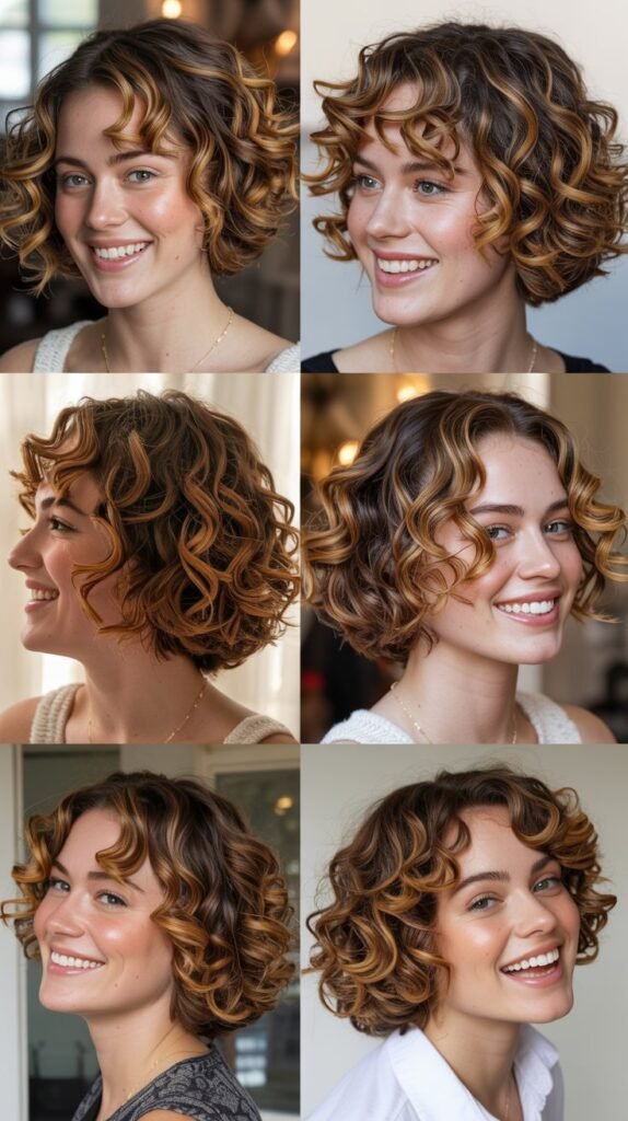 Butterscotch Highlights with Stacked Curly Bob